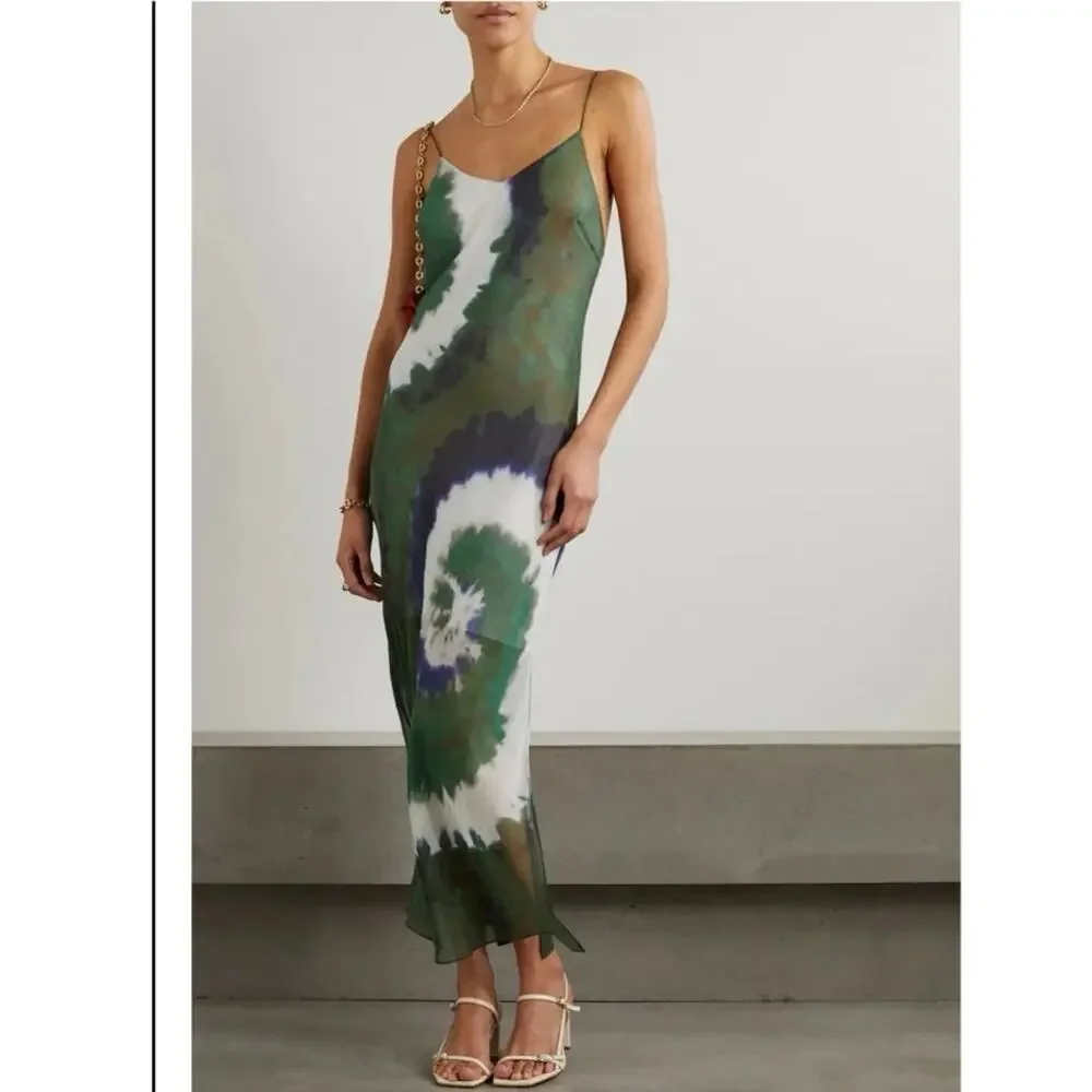 NWOT FRAME Denim x Julia Sarr-Jamois Silk Tie Dye Midi Dress in Fatigue SZ XS